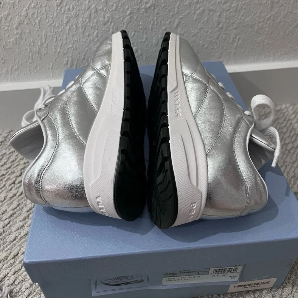 Prada Women's Metallic Silver Sneakers - Picture 7 of 7